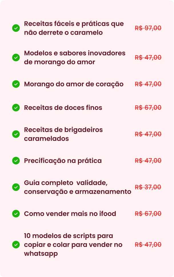 Lista de bônus e módulos do curso Lucrando com Morango do Amor